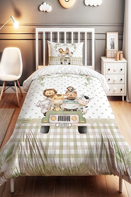 Cute Animals Patterned Single Baby Kids Bedding Set on a Journey