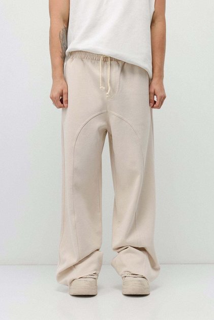Stitch detailed washable super baggy sweatpants stone