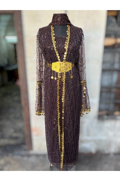 Çeyrekli Zincirli Abiye Kaftan Şal ve Kemer Dahil