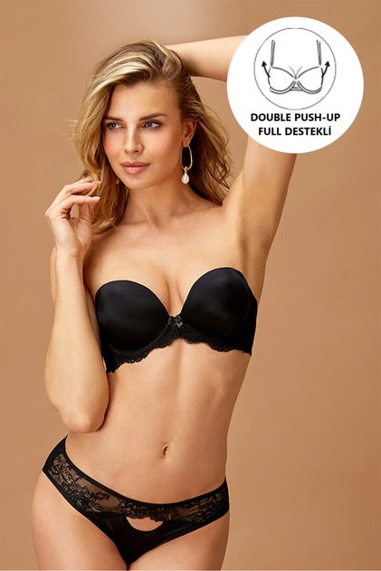 7869 Full Support Double Push-Up Black Bra Panty Set