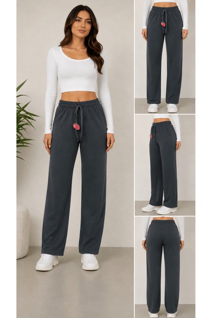 Pocketless Elastic Waist Ribbed Trousers 9009