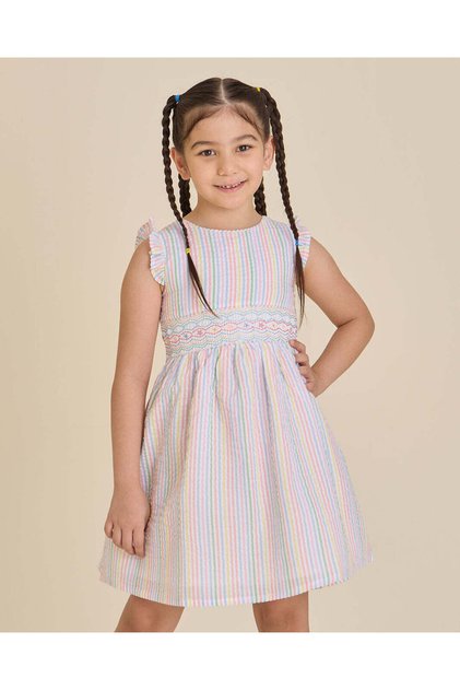 Girls Multicolour Striped Dress