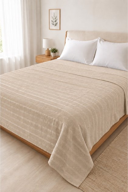 Double Pique 100% Cotton Beige Summer Pique Bedspread Breathable Lightweight Cotton Pique 200X220