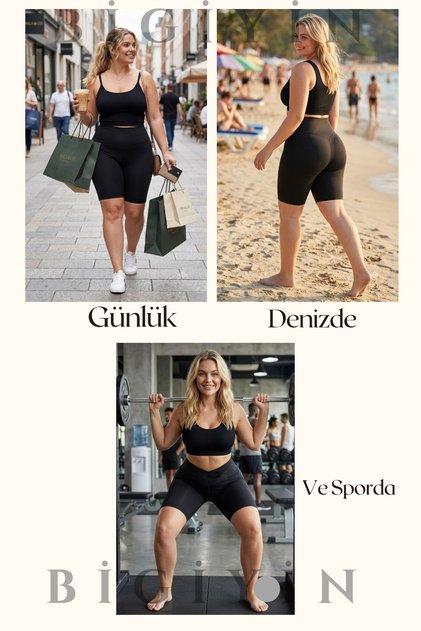 Siyah Büyük Beden Tayt Diz Üstü Tayt Dalgıç Kumaş Spor Taytı Günlük Tayt Deniz Taytı