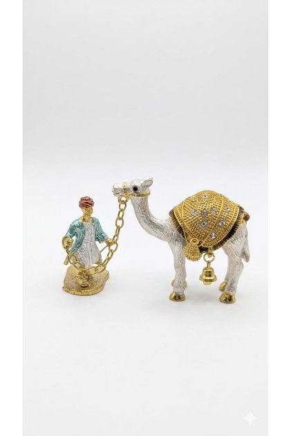 Dubai Landmarks Miniature Showpiece with Arabic Men and Camel, Decorative Souvenir Ornament for Home and Office