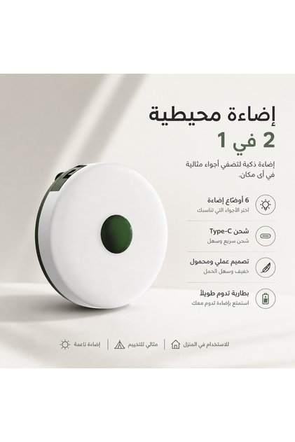 إضاءة تخييم 2 في 1 قابلة للشحن Type-C وشحن شمسي مع شريط إضاءة مخفي 10 متر و6 أوضاع إضاءة – كشاف رحلات ولمبة خيمة محمولة