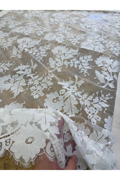 Meter Coupon Cordone Lace Fabric - Evening Dress and Wedding Dress Fabric with Eyelash Detail