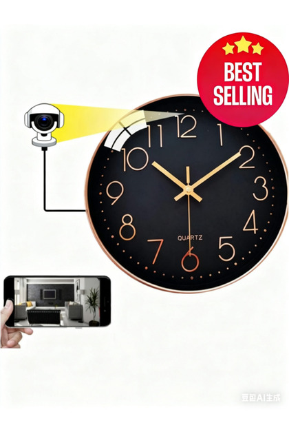 Night vision Mini wireless WiFi wall-mounted clock camera, 1080P HD, security monitoring