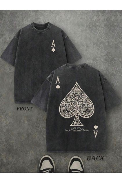 Ace of Spades Printed Washable Vintage Unisex Oversize T-Shirt