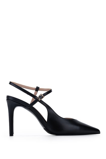 Women's Genuine Leather Black Heeled Shoes