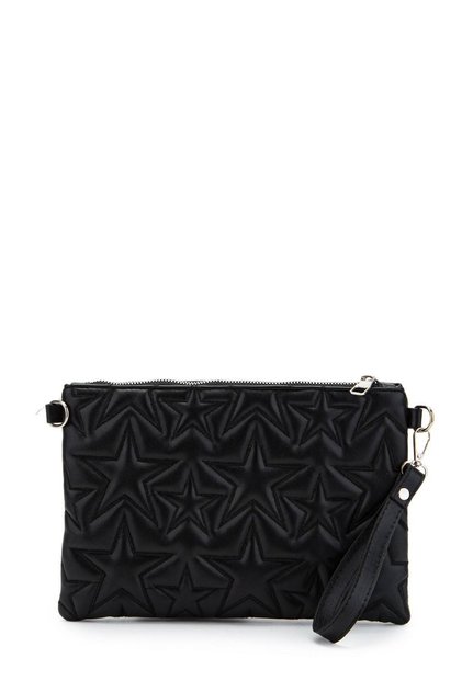 Star-Patterned Silver Portfolio & Clutch Bag with Removable Wrist Strap 29X18 cm