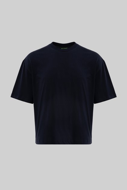 Men's Basic Cotton Crop Oversize T-Shirt Navy Blue