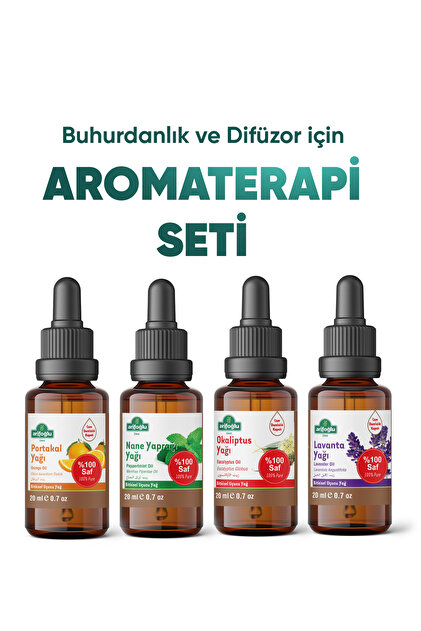 Aromatherapy 4-Piece Essential Oil Set | Orange Lavender Eucalyptus Peppermint Oil Censer Diffuser
