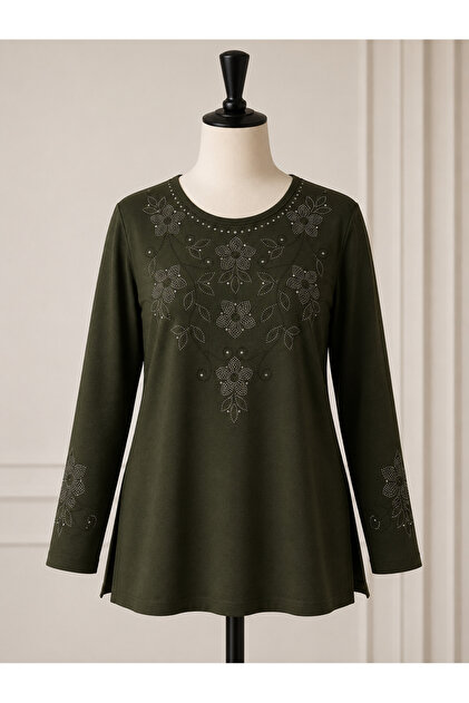 Luxury Stone Embroidered Mother's Combed Cotton Blouse