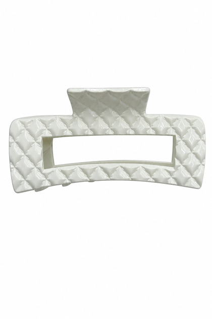 Stylish White Quilted Patterned Oversized Hair Clip for Women