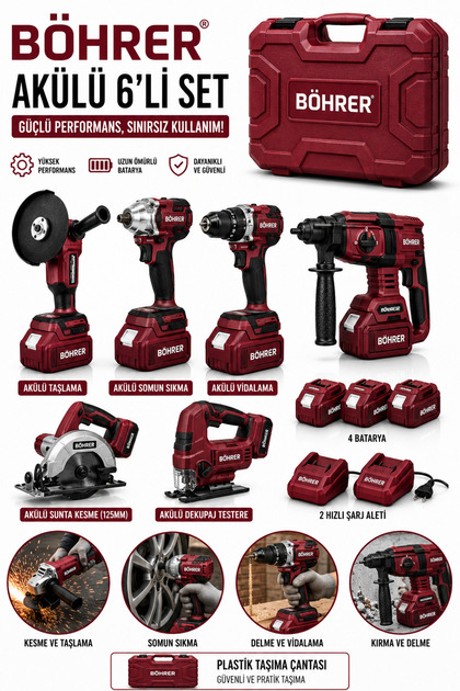 HEİLBER ALMAN RED 5524K KOMBO 5'Lİ KÖMÜRSÜZ PROFESYONEL SET 2