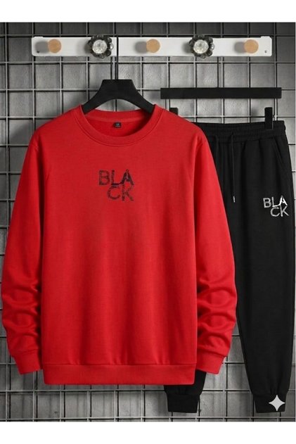 Unisex Black Printed Crew Neck Sweatshirt Set