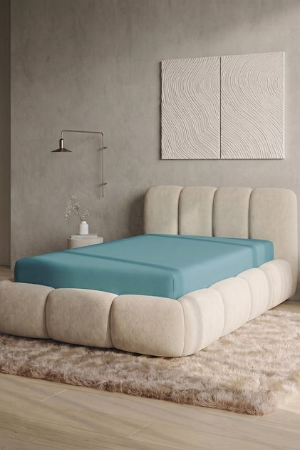 Single Jersey Fitted Sheet 120-140X200 Cm, Blue, 95% Cotton, 5% Elastane, 190 Gsm