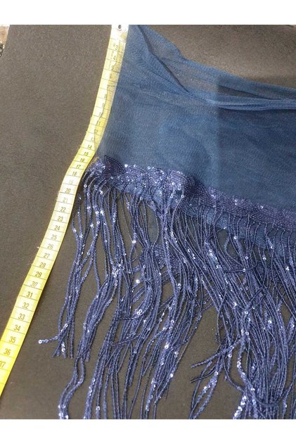 Navy Blue Color Sequin Fringe Tassel Decorative Ribbon Accessory 1 Meter