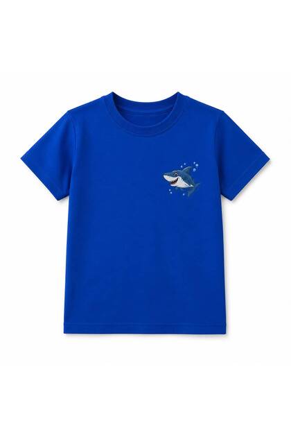 Boy's Cobalt Blue Shark Printed Crew Neck T-Shirt