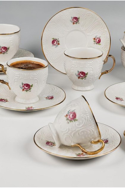 6-Person Luxury Porcelain Gilded Cup Set (Rose)