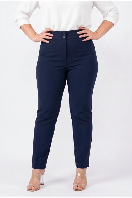 Women's Plus Size Navy Blue High Waist Narrow Leg Fabric Pants Hzl26S-Zss120041