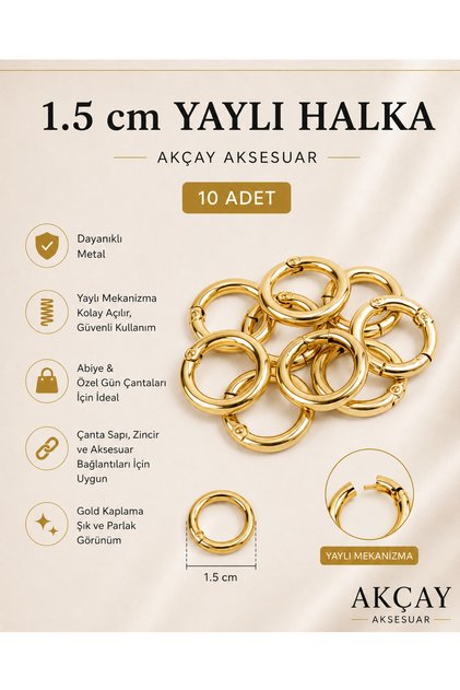 10 Pieces of Metal Spring Rings - Diameter: 1.5 cm