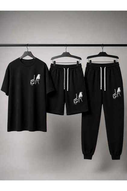 T-Shirt Sweatpants Shorts 3-Piece Combination Thin Summer Finger Printed Women's / Men's Unisex Model