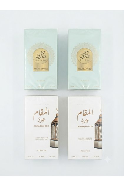 عطر ذكرى (Dhikra) وعطر المقام عود (Almaqam Oud) من شركه الرحاب 50 مل 4 قطع