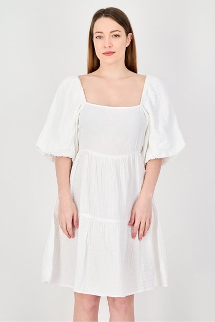 Women Plain Mini Dress, White