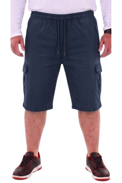 Men's Oversized Jeans Suitable for Weight Ranges 115-176 Kg, Lycra Long Jeans with Cargo Pockets Below the Knee, Capri Navy Blue
