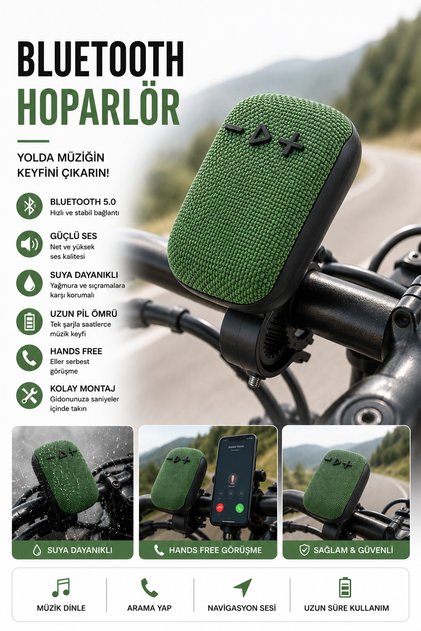 Bluetooth Gidon Hoparlörü Kablosuz Taşınabilir Bisiklet Motor Scooter Hoparlörü Suya Dayanıklı Hands Free