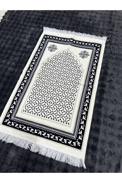 Silvery Velvet Patterned Fringed Gift Bundle Thick Luxury Prayer Mat