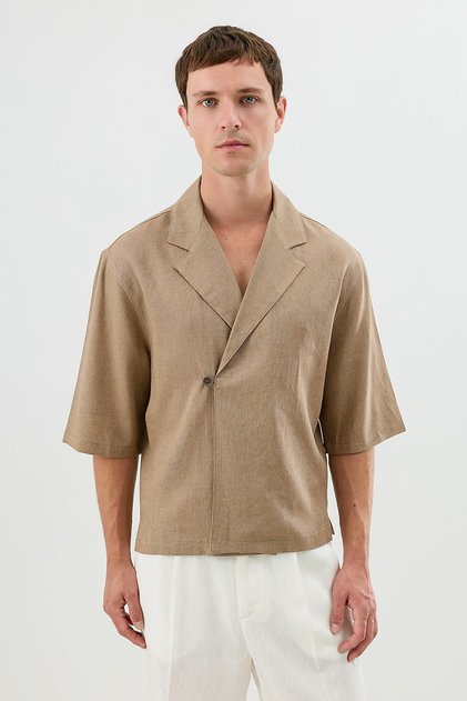 Mink Linen Blend Relax Fit Symmetrical Men's Shirt