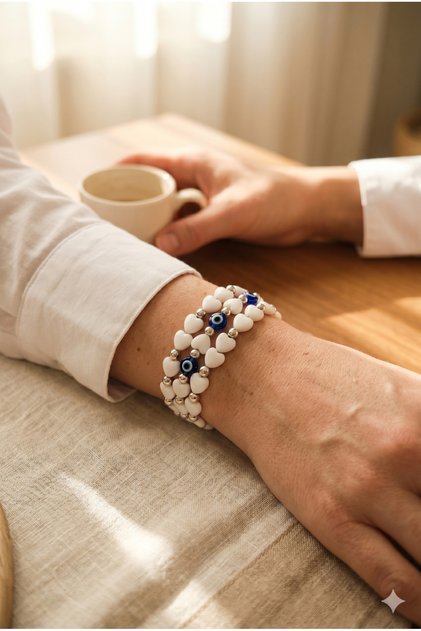 Handmade White Heart Figured Spiral Special Design Bracelet