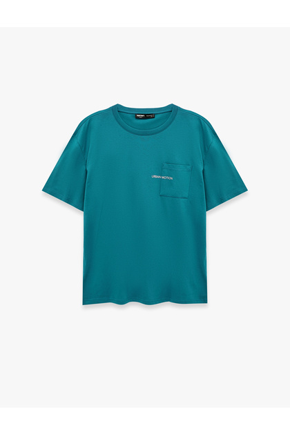 Cotton Short Sleeve Pocket Detailed Crew Neck Printed Oversize T-Shirt