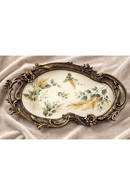 Çiçek Desenli El Boyaması Polyester Ahşap Çay-Kahve Tepsisi, Sunum Tepsisi 30x30cm
