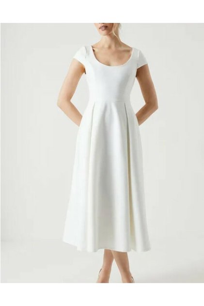Rochie de mireasă albă, clasică, simplă, midi, cu mânecă scurtă, Coast Bridal 44