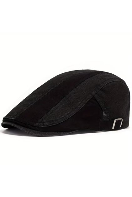 Unisex Classic Glasses Hat Black & Khaki Retro Flat Cap Seasonal Use