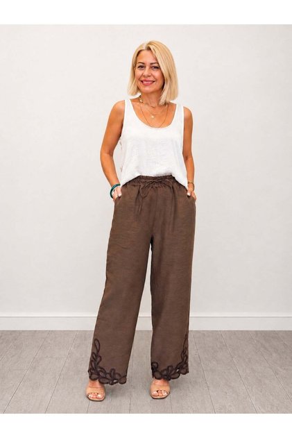 679 Wide Leg Trousers with Scallop Detail, Elastic Waist, Tencel Fabric