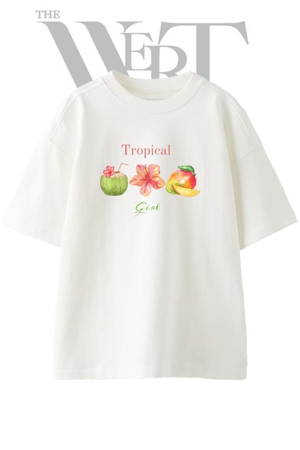 Coconut Mango Hibiscus Design Printed Unisex White Oversize T-Shirt