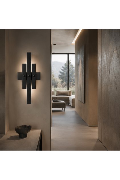 Tt043-3Çubuk-Sy (with Daylight Led) Striped Profile 3 Bar Matte Black Painted Led Sconce