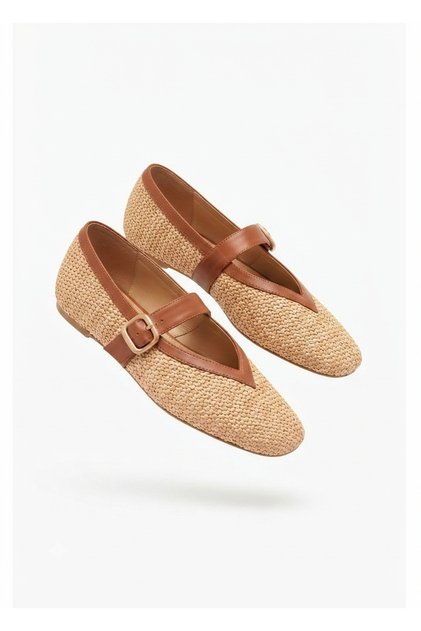 Ponti Premium Tan Straw Detailed Casual Ballerinas