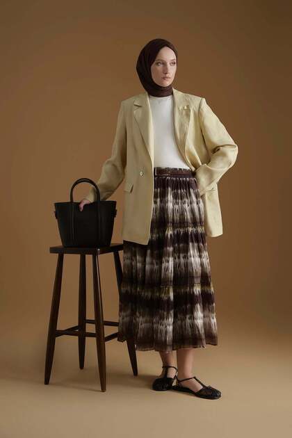 Batik Patterned Skirt Khaki