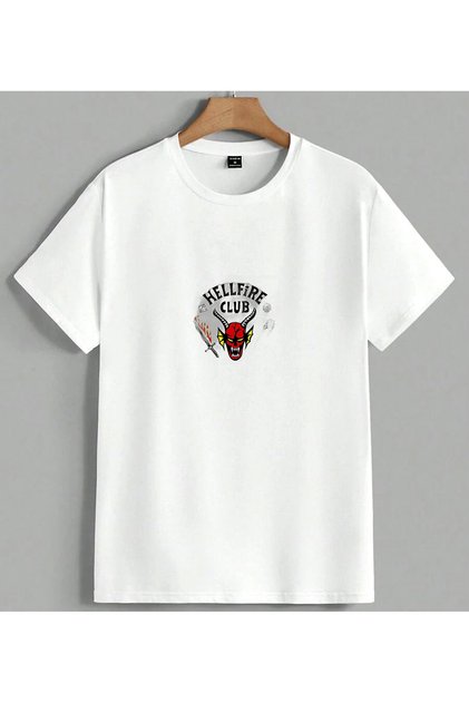 Hellfire Club Devil Logo Printed Unisex Oversize T-Shirt White