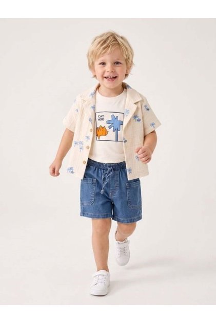Baby Boy Muslin Shirt T-Shirt Shorts Three-Piece Set