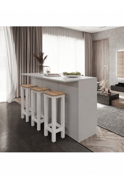 Pablo 3 Adet Yüksek Tabureli Mutfak Adası- Alt Modül- 150 cm – Tezgah Dahil