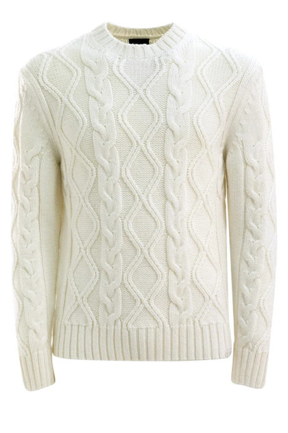 Men's Comfortable Fit Soft Wool Knitted Fabric Round Neck Long Sleeve White Jacket