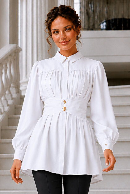 Wide Belted Shirt S0134 White