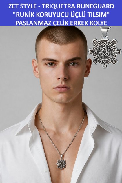 Zet Style – Triquetra Runeguard "Runic Protective Triple Talisman" Triquetra and Runic Symbol Stainless Steel Men's Necklace – a Magnificent Gift